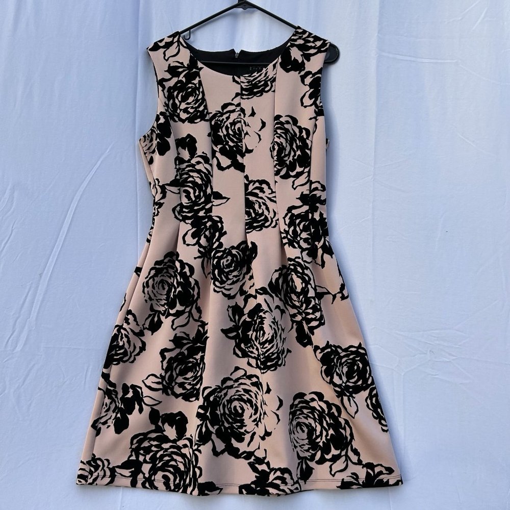 Enfocus Studio Pink Black Flocked Velvet Rose Floral Fit Flare Dress 14 60564